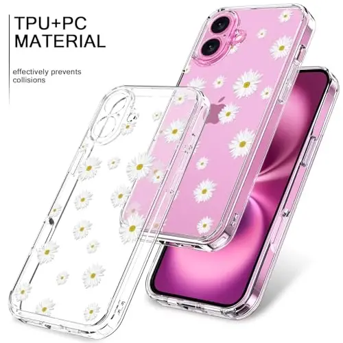 bicol for iPhone 16 Case with Screen Protector, Enhanced Camera Protection, Crystal Acrylic Clear with Fashionable Pattern Designs for Girls Women, Slim Fit Protective Phone Cover 6.1