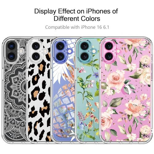 bicol for iPhone 16 Case with Screen Protector, Enhanced Camera Protection, Crystal Clear Cover with Fashionable Designs for Girls Women, Slim Fit Protective Phone Case 6.1