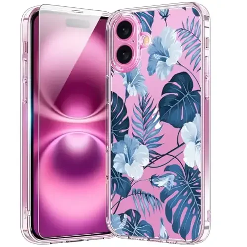 bicol for iPhone 16 Case with Screen Protector, Enhanced Camera Protection, Crystal Clear Cover with Fashionable Designs for Girls Women, Slim Fit Protective Phone Case 6.1