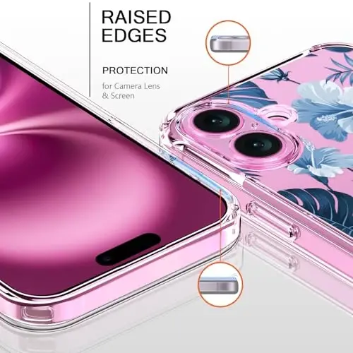 bicol for iPhone 16 Case with Screen Protector, Enhanced Camera Protection, Crystal Clear Cover with Fashionable Designs for Girls Women, Slim Fit Protective Phone Case 6.1