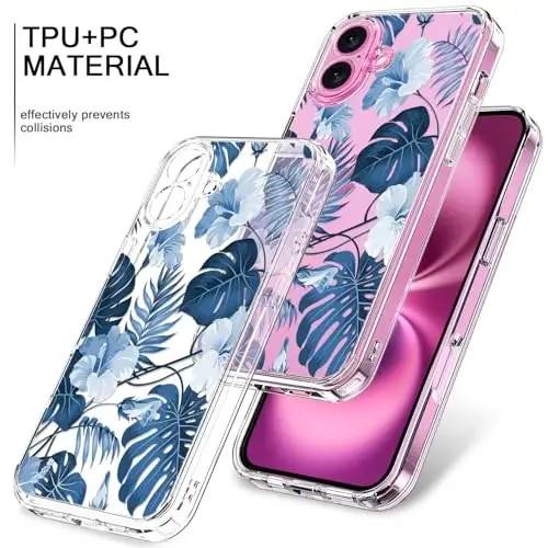 bicol for iPhone 16 Case with Screen Protector, Enhanced Camera Protection, Crystal Clear Cover with Fashionable Designs for Girls Women, Slim Fit Protective Phone Case 6.1
