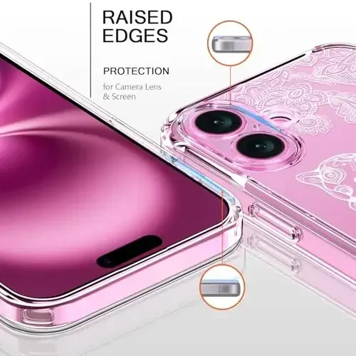 bicol for iPhone 16 Plus Case with Screen Protector, Enhanced Camera Protection, Crystal Acrylic Clear with Fashionable Designs for Girls Women, Slim Fit Protective Phone Cover, Beautiful Elephant - 2