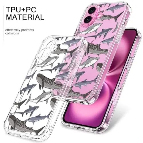 bicol for iPhone 16 Plus Case with Screen Protector, Enhanced Camera Protection, Crystal Acrylic Clear with Fashionable Designs for Girls Women, Slim Fit Protective Phone Cover, Beautiful Whales - 3