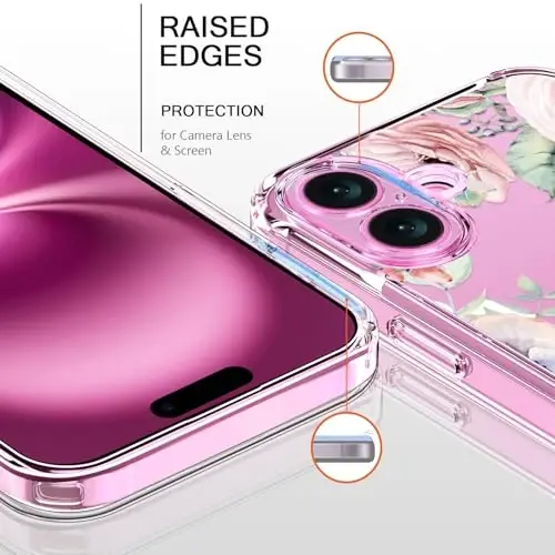 bicol for iPhone 16 Plus Case with Screen Protector, Enhanced Camera Protection, Crystal Acrylic Clear with Fashionable Designs for Girls Women, Slim Fit Protective Phone Cover, Colorful Succulents - 2