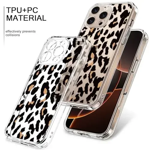 bicol for iPhone 16 Pro Case with Screen Protector, Enhanced Camera Protection, Crystal Acrylic Clear with Fashionable Designs for Girls Women, Slim Fit Protective Phone Cover, Cheetah Leopard Print - 3