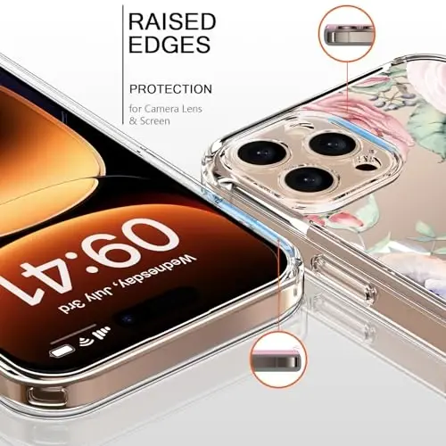 bicol for iPhone 16 Pro Case with Screen Protector, Enhanced Camera Protection, Crystal Acrylic Clear with Fashionable Designs for Girls Women, Slim Fit Protective Phone Cover, Colorful Succulents - 11