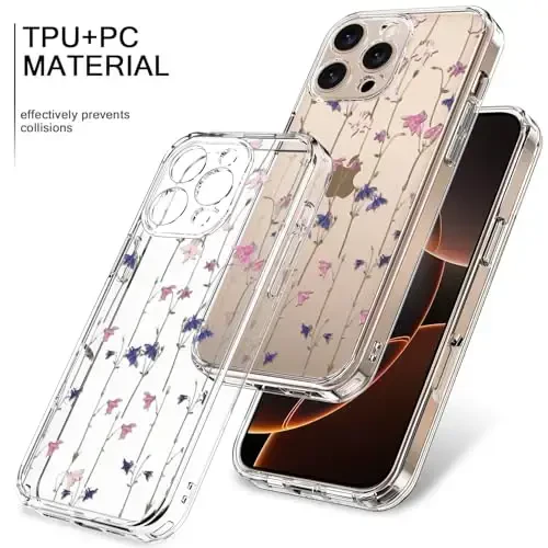 bicol for iPhone 16 Pro Case with Screen Protector, Enhanced Camera Protection, Crystal Acrylic Clear with Fashionable Designs for Girls Women, Slim Fit Protective Phone Cover, Elegant Florals - 3