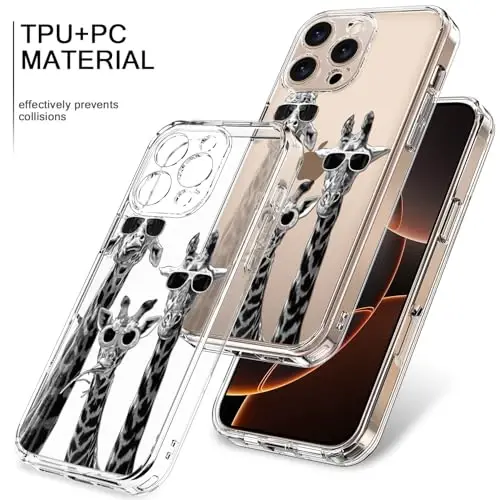 bicol for iPhone 16 Pro Case with Screen Protector, Enhanced Camera Protection, Crystal Acrylic Clear with Fashionable Designs for Girls Women, Slim Fit Protective Phone Cover, Giraffe Family - 3