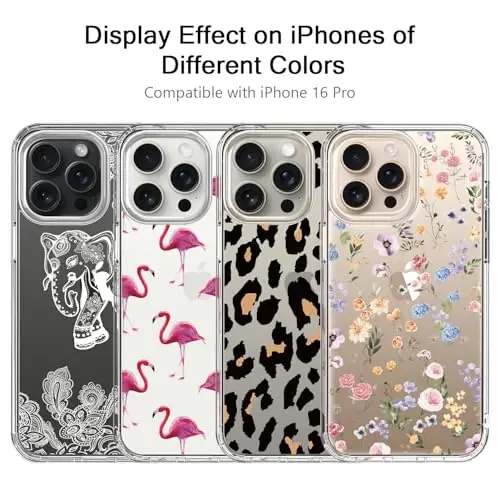 bicol for iPhone 16 Pro Case with Screen Protector, Enhanced Camera Protection, Crystal Acrylic Clear with Fashionable Pattern Designs for Girls Women, Slim Fit Protective Phone Cover, Henna - 5