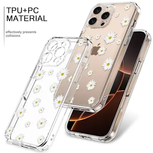 bicol for iPhone 16 Pro Case with Screen Protector, Enhanced Camera Protection, Crystal Acrylic Clear with Fashionable Pattern Designs for Girls Women, Slim Fit Protective Phone Cover, Nice Daisy - 3
