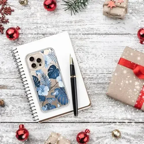 bicol for iPhone 16 Pro Max Case with Screen Protector, Enhanced Camera Protection, Crystal Clear with Fashionable Designs for Girls Women, Slim Fit Protective Phone Cover, Blue Leaves - 6