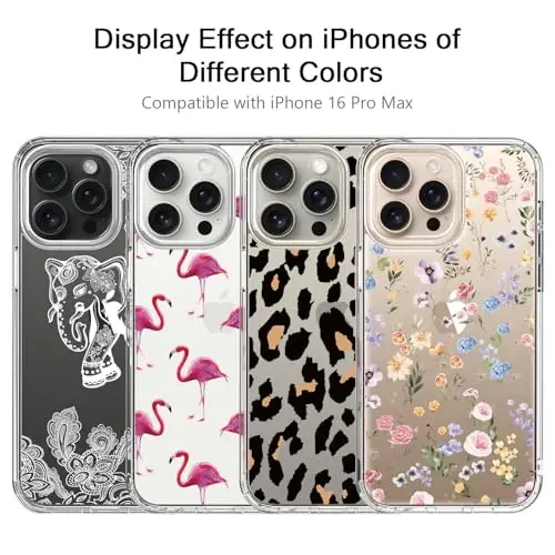 bicol for iPhone 16 Pro Max Case with Screen Protector, Enhanced Camera Protection, Crystal Clear with Fashionable Designs for Girls Women, Slim Fit Protective Phone Cover, Green Leaves - 5