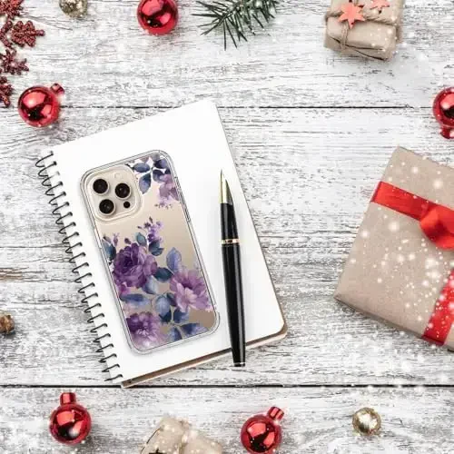 bicol for iPhone 16 Pro Max Case with Screen Protector, Enhanced Camera Protection, Crystal Clear with Fashionable Designs for Girls Women, Slim Fit Protective Phone Cover, Purple Flowers - 6