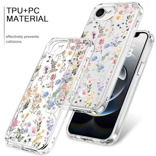 bicol for iPhone 16e Case with Screen Protector, Enhanced Camera Protection, Crystal Acrylic Clear with Fashionable Designs for Girls Women, Slim Fit Protective Phone Cover, Blooming Wildflower - 3