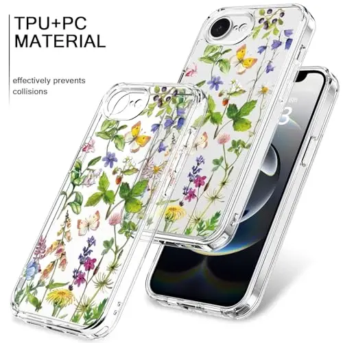 bicol for iPhone 16e Case with Screen Protector, Enhanced Camera Protection, Crystal Acrylic Clear with Fashionable Designs for Girls Women, Slim Fit Protective Phone Cover, Butterfly Flowers - 3