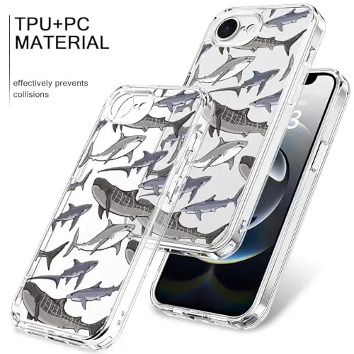 bicol for iPhone 16e Case with Screen Protector, Enhanced Camera Protection, Crystal Acrylic Clear with Fashionable Pattern Designs for Girls Women, Slim Fit Protective Phone Cover, Beautiful Whales - 3