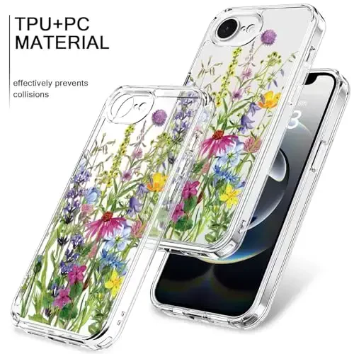 bicol for iPhone 16e Case with Screen Protector, Enhanced Camera Protection, Crystal Acrylic Clear with Fashionable Pattern Designs for Girls Women, Slim Fit Protective Phone Cover, Blooming Flowers - 3