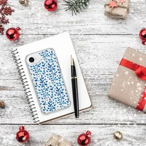 bicol for iPhone 16e Case with Screen Protector, Enhanced Camera Protection, Crystal Acrylic Clear with Fashionable Pattern Designs for Girls Women, Slim Fit Protective Phone Cover, Cute Blue Leaves - 6