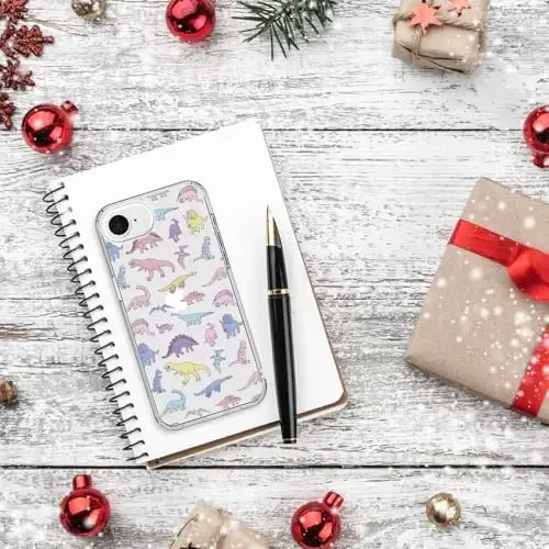 bicol for iPhone 16e Case with Screen Protector, Enhanced Camera Protection, Crystal Acrylic Clear with Fashionable Pattern Designs for Girls Women, Slim Fit Protective Phone Cover, Cute Dinosaurs - 6