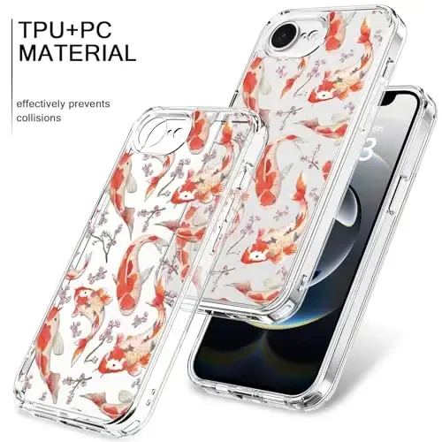 bicol for iPhone 16e Case with Screen Protector, Enhanced Camera Protection, Crystal Acrylic Clear with Fashionable Pattern Designs for Girls Women, Slim Fit Protective Phone Cover, Elegant Fishes - 3