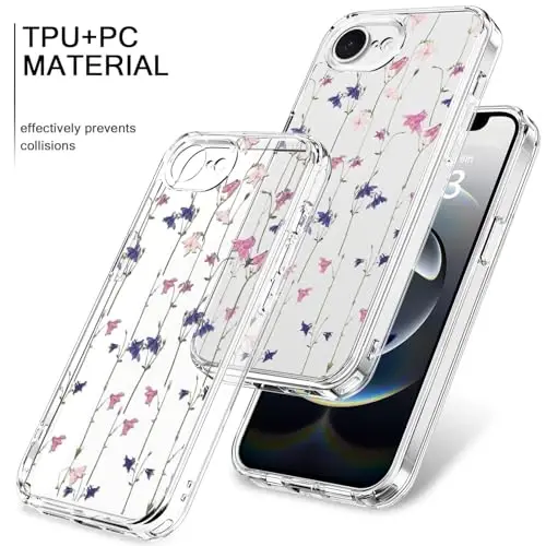 bicol for iPhone 16e Case with Screen Protector, Enhanced Camera Protection, Crystal Acrylic Clear with Fashionable Pattern Designs for Girls Women, Slim Fit Protective Phone Cover, Elegant Florals - 3