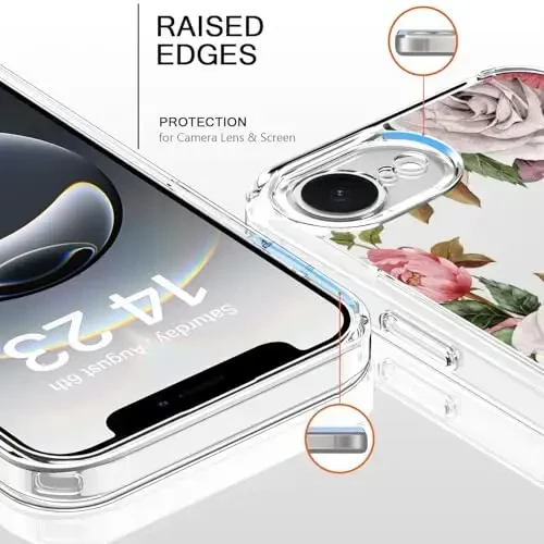 bicol for iPhone 16e Case with Screen Protector, Enhanced Camera Protection, Crystal Acrylic Clear with Fashionable Pattern Designs for Girls Women, Slim Fit Protective Phone Cover, Flower Garden - 2