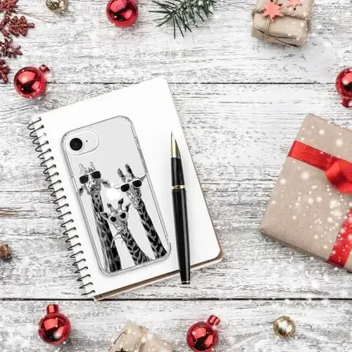 bicol for iPhone 16e Case with Screen Protector, Enhanced Camera Protection, Crystal Acrylic Clear with Fashionable Pattern Designs for Girls Women, Slim Fit Protective Phone Cover, Giraffe Family - 6