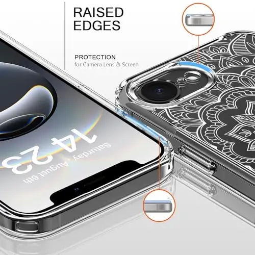 bicol for iPhone 16e Case with Screen Protector, Enhanced Camera Protection, Crystal Acrylic Clear with Fashionable Pattern Designs for Girls Women, Slim Fit Protective Phone Cover, Henna - 2