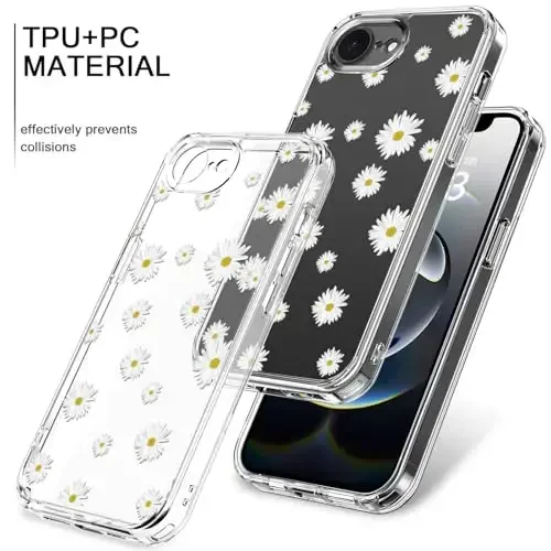 bicol for iPhone 16e Case with Screen Protector, Enhanced Camera Protection, Crystal Acrylic Clear with Fashionable Pattern Designs for Girls Women, Slim Fit Protective Phone Cover, Nice Daisy - 3
