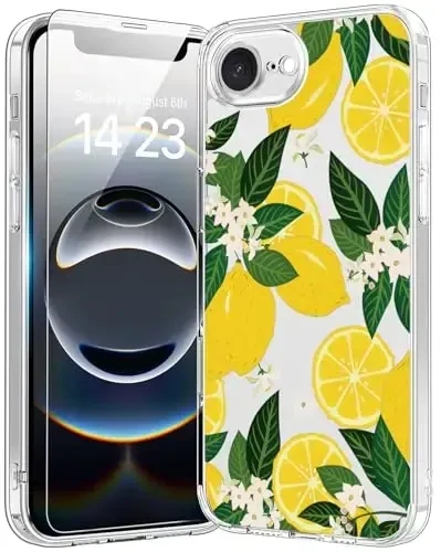 bicol for iPhone 16e Case with Screen Protector, Enhanced Camera Protection, Crystal Acrylic Clear with Fashionable Pattern Designs for Girls Women, Slim Fit Protective Phone Cover, Nice Lemons - 1