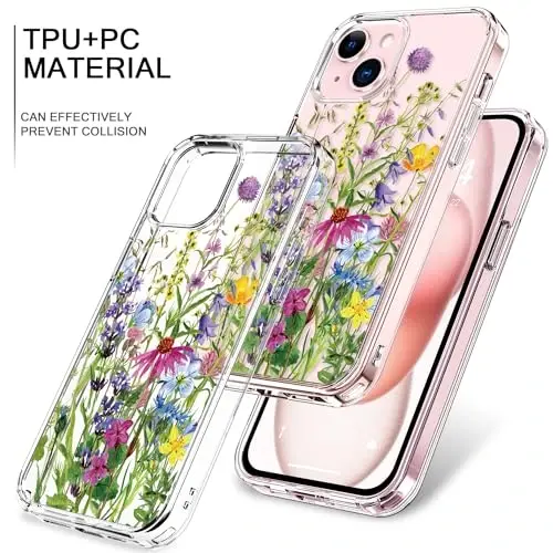 bicol Compatible with iPhone 15 Case, Crystal Acrylic Clear with Fashionable Pattern Designs for Girls Women, Slim Fit Shockproof Protective Phone Cover 6.1 inch Blooming Flowers - 3