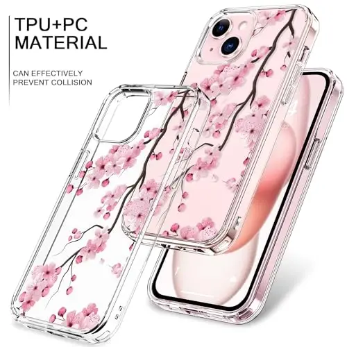 bicol Compatible with iPhone 15 Plus Case, Crystal Acrylic Clear with Fashionable Pattern Designs for Girls Women, Slim Fit Shockproof Protective Phone Cover 6.7 inch,Blooming Cherry - 2