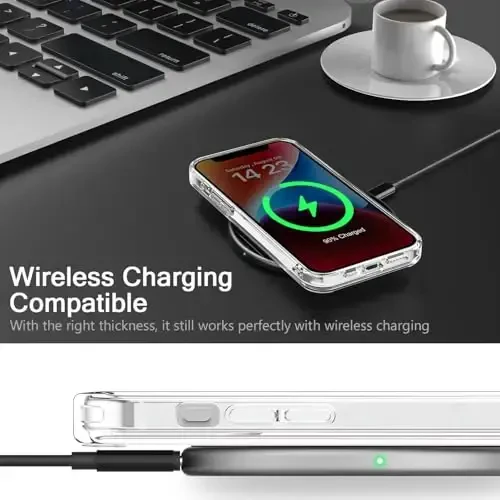 bicol Rojdestvo iPhone 15 uchun telefon qutisi ekran himoyachisi bilan, takomillashtirilgan kamera himoyasi - simsiz zaryadlash - ayollar uchun ingichka zarbga chidamli himoya akril shaffof qopqoq - bug'u bilan qor odam - 4