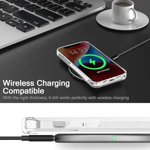 bicol Rojdestvo iPhone 15 uchun telefon qutisi ekran himoyachisi bilan, takomillashtirilgan kamera himoyasi - simsiz zaryadlash - ayollar uchun ingichka zarbga chidamli himoya akril shaffof qopqoq - bug'u bilan qor odam - 4