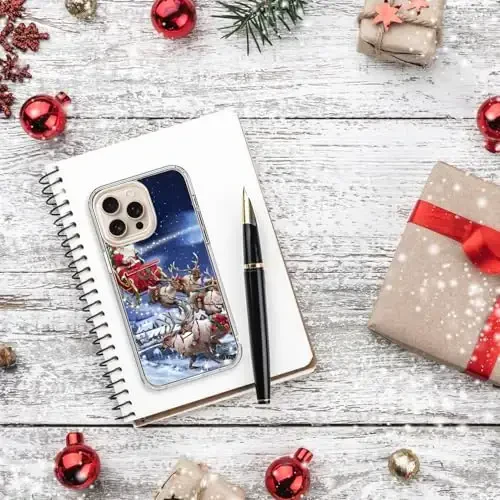 bicol Rojdestvo iPhone 16 Pro uchun ekran himoyachisi, takomillashtirilgan kamera himoyasi - simsiz zaryadlash - ayollar qizlar uchun ingichka zarbga chidamli akril shaffof qopqoq bilan telefon qutisi - Santa Sleigh - 6