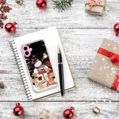 bicol Rojdestvo iPhone 16 uchun ekran himoyachisi, kuchaytirilgan kamera himoyasi - simsiz zaryadlash - nozik zarbga chidamli himoya akril shaffof qopqoq bilan telefon qutisi - Ayollar qizlar uchun bug'u bilan qor odam - 6