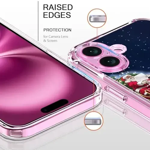 bicol Rojdestvo iPhone 16 uchun telefon qutisi ekran himoyachisi, yaxshilangan kamera himoyasi - simsiz zaryadlash - ayollar qizlar uchun ingichka zarbga chidamli himoya akril tiniq qopqoq - Santa Sleigh - 2