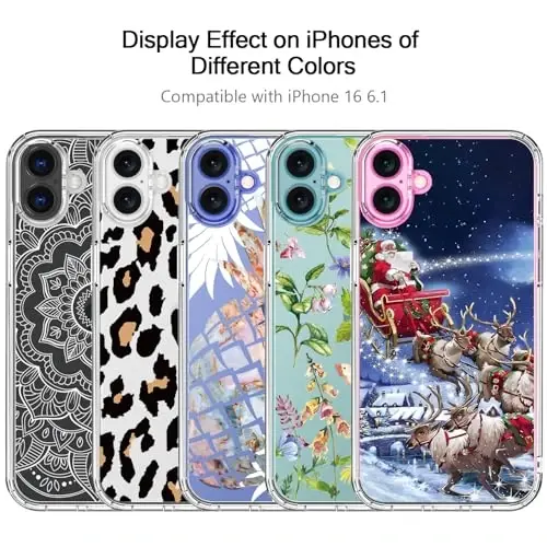 bicol Rojdestvo iPhone 16 uchun telefon qutisi ekran himoyachisi, yaxshilangan kamera himoyasi - simsiz zaryadlash - ayollar qizlar uchun ingichka zarbga chidamli himoya akril tiniq qopqoq - Santa Sleigh - 5