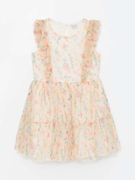 Bicycle Collar Floral Girl's Tulle Dress - 1