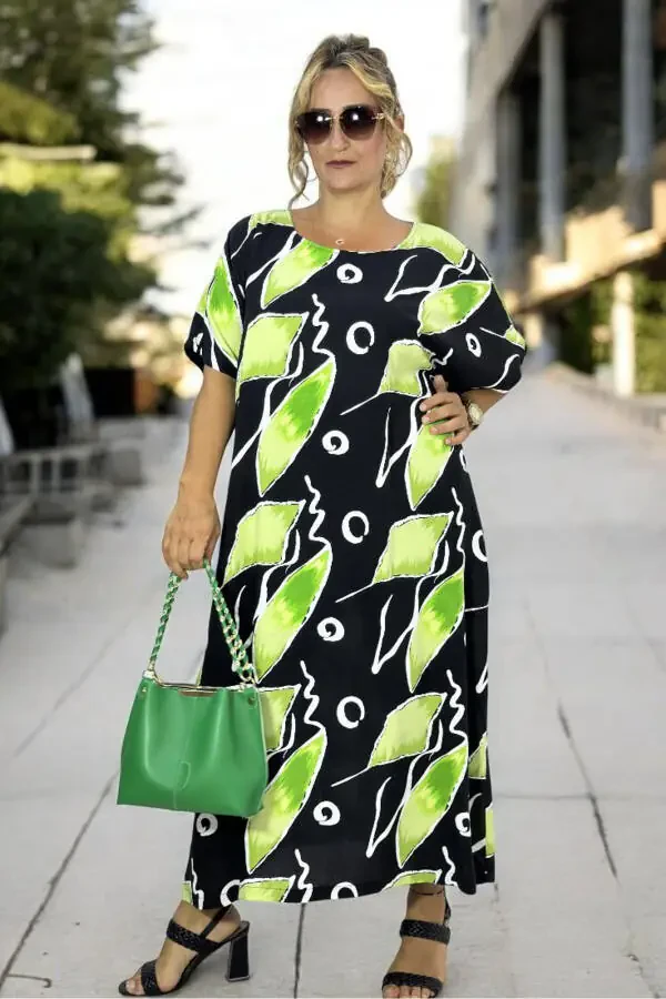 BICYCLE COLLAR LOW ARM COMFORTABLE FIT EXTRA LARGE SIZE COTTON VISCOSE SUMMER DRESS - 1