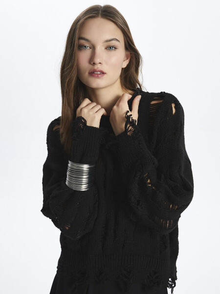 Bicycle Collar Ripped Detail Knit Sweater - Sicily - LC WAIKIKI