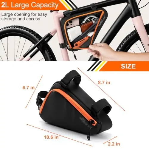 Bicycle Frame Repair Bag with Tire Patch and Inflate Pump - Portable Travel Emergency Tool Kit, Bike Accessories for Adult Bikes with IPX4 Waterproof - 3
