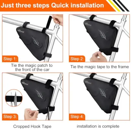 Bicycle Frame Repair Bag with Tire Patch and Inflate Pump - Portable Travel Emergency Tool Kit, Bike Accessories for Adult Bikes with IPX4 Waterproof - 4