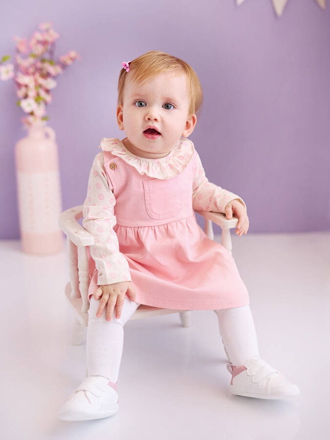 Bicycle Neck Long Sleeve Floral Baby Girl Blouse and Overalls Dress 2 Piece Set - 16