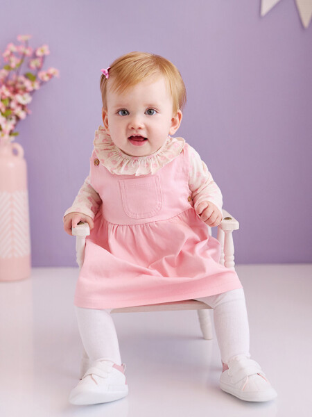 Bicycle Neck Long Sleeve Floral Baby Girl Blouse and Overalls Dress 2 Piece Set - 17