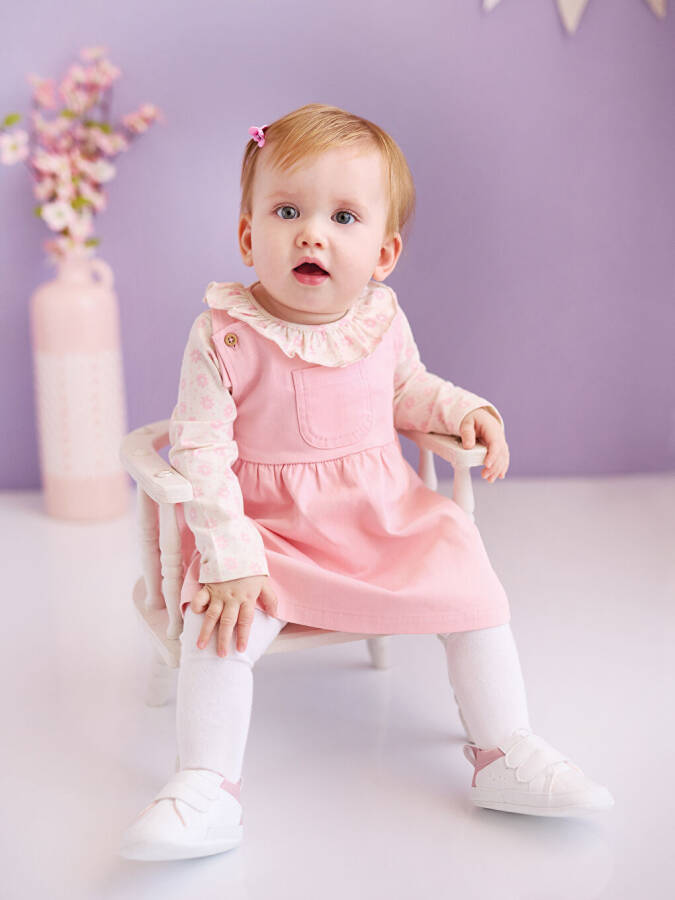 Bicycle Neck Long Sleeve Floral Baby Girl Blouse and Overalls Dress 2 Piece Set - 4