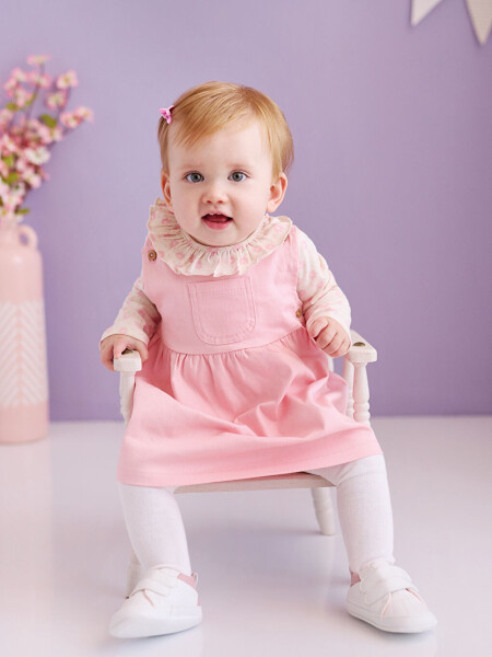 Bicycle Neck Long Sleeve Floral Baby Girl Blouse and Overalls Dress 2 Piece Set - 5