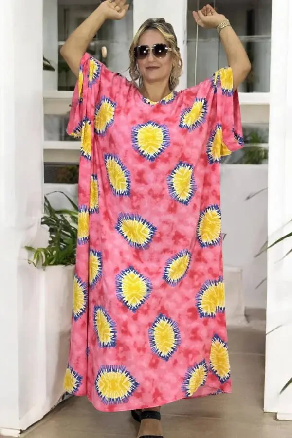 BICYCLE NECK LOW SLEEVE EXTRA LARGE SIZE COTTON VISCOSE PLUS SIZE DRESS SIZE 58-64 - 1