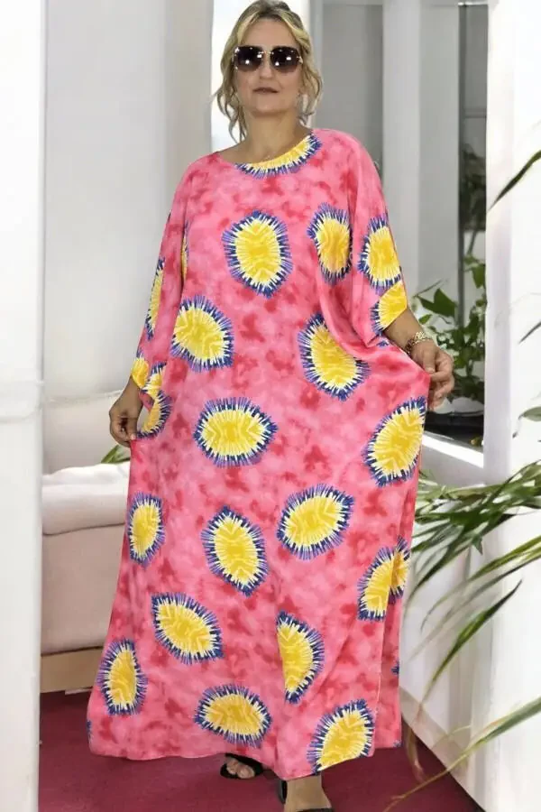 BICYCLE NECK LOW SLEEVE EXTRA LARGE SIZE COTTON VISCOSE PLUS SIZE DRESS SIZE 58-64 - 5