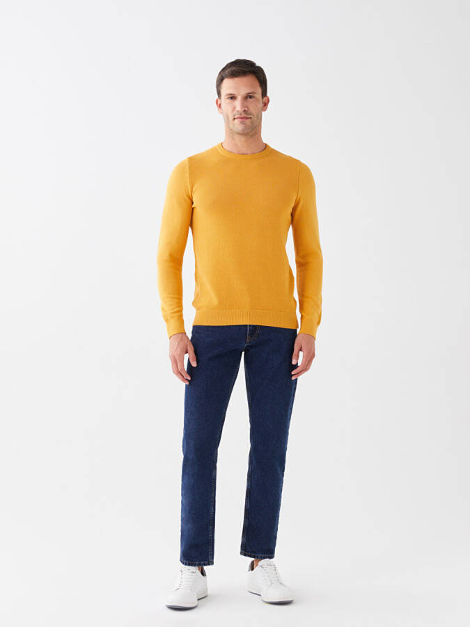Bicycle Neck Men's Knit Sweater-Yellow - 3